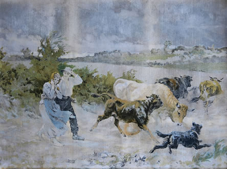 Couple With Cattle in Storm - BEFORE